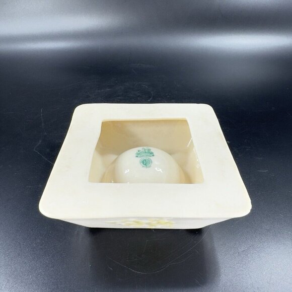 Vintage Belleek Ivory Porcelain Squared Raised Ashtray Dish Yellow Luster VTG - Picture 9 of 16